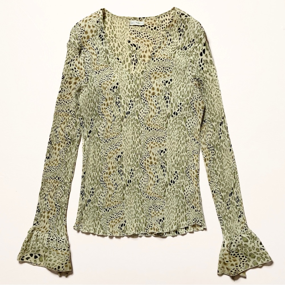 Vintage Kaelyn Max II flare cuff abstract animal print blouse
